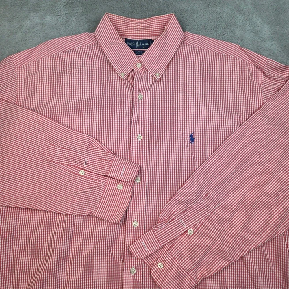 Polo Ralph Lauren Button Down Mens XL Blake Gingham Plaid Long Sleeve Red White